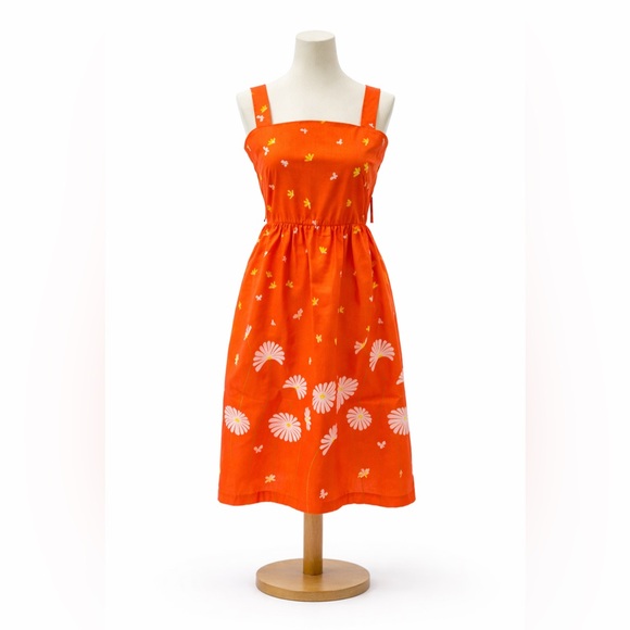 Vintage Dresses & Skirts - NEW Vintage 80s 18 Midi dress Orange Floral 0947 A-line fit and flare butterfly